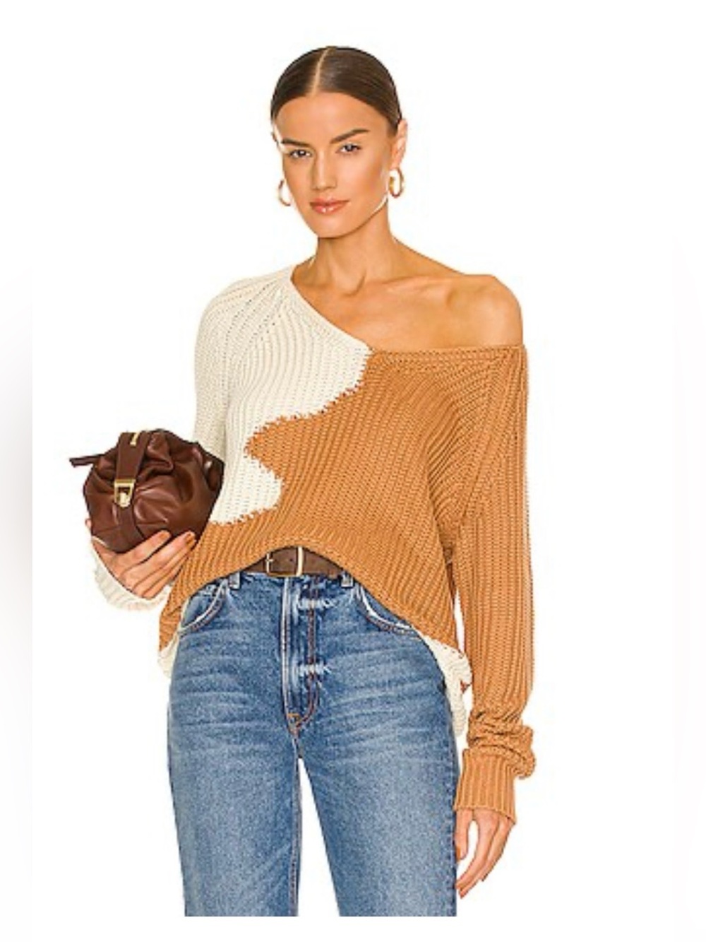 House of Harlow 1960 x Revolve Adrienne Pullover Sweater in Camel and Ivory